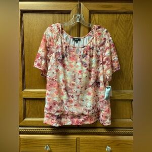 NWT! AGB Women’s Pink Lace Floral Print Overlay Blouse Size XL (TAG MARKED)